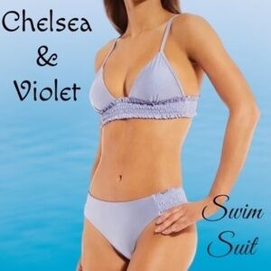 CHELSEA & VIOLET Solid Smocked Bralette Swim Top & Hipster Bottoms NWT/MD